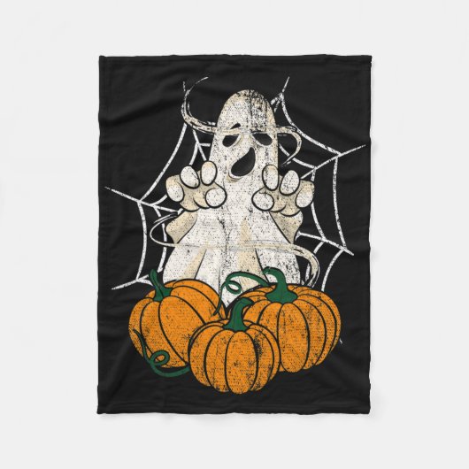 Scary Halloween Night Pumpkin Ghoul Spider Web Cre Fleece Deken (Voorkant)