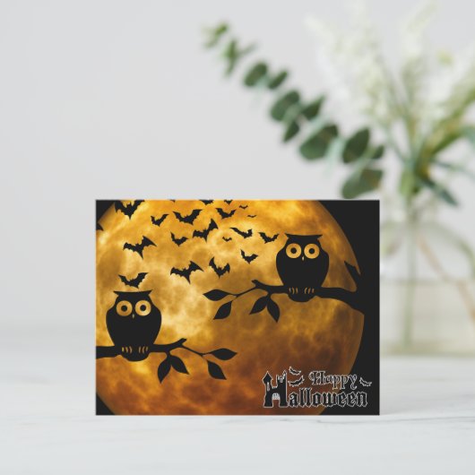 Scary Halloween Night with Owls Briefkaart (Staand voorkant)