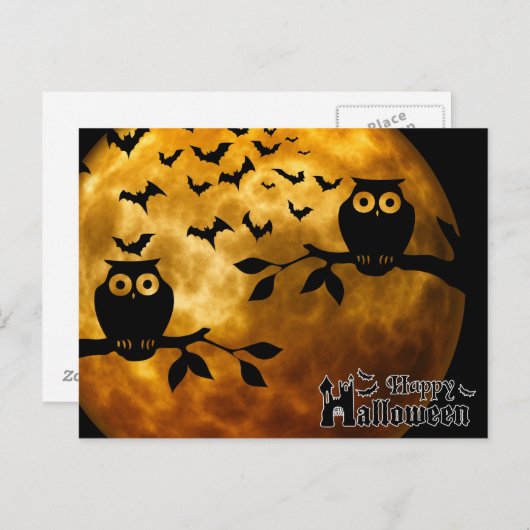 Scary Halloween Night with Owls Briefkaart (Voorkant / Achterkant)