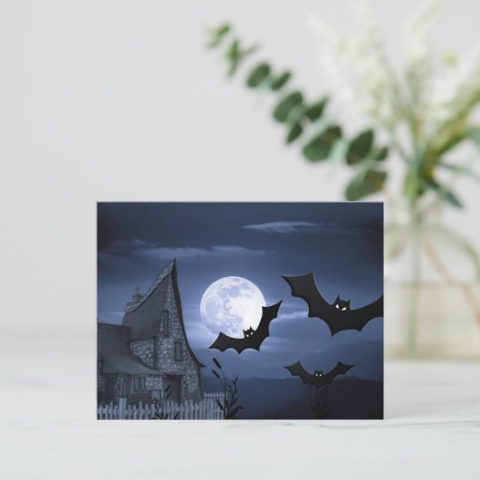 Scary Halloween Night with Raven Crow Postcard Briefkaart (Staand voorkant)