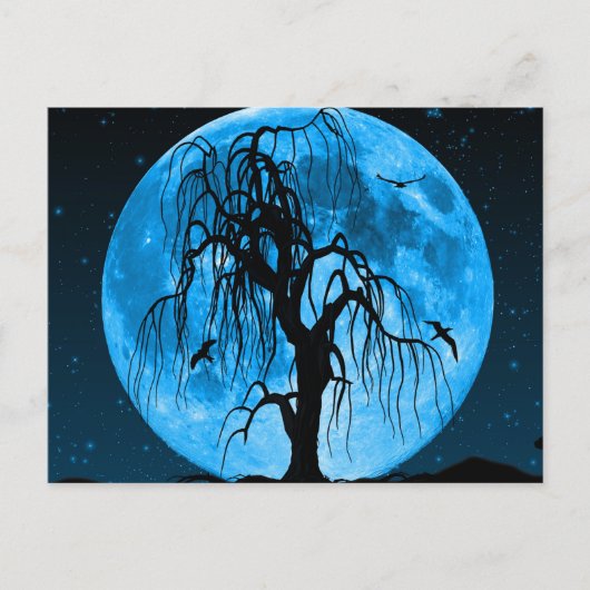 Scary Halloween Night with Raven Crow Postcard Briefkaart (Voorkant)