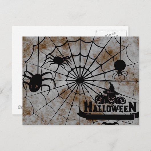 Scary Halloween Night with Spider Web Briefkaart (Voorkant / Achterkant)