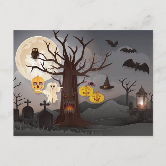 Scary Halloween Papercut Tree, Ghosts, vleermuizen Briefkaart (Voorkant)