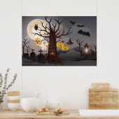 Scary Halloween Papercut Tree, Ghosts, vleermuizen Poster (Keuken)