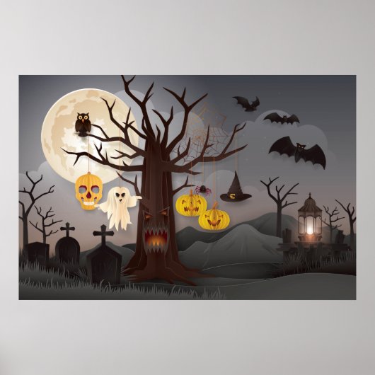 Scary Halloween Papercut Tree, Ghosts, vleermuizen Poster (Voorkant)