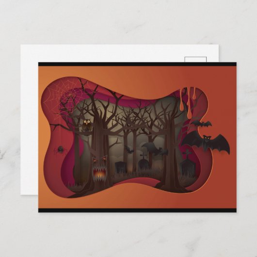 Scary Halloween Papercut Tree in Graveyard Briefkaart (Voorkant / Achterkant)