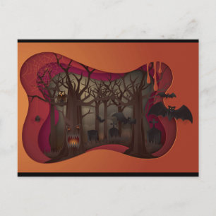 Scary Halloween Papercut Tree in Graveyard Briefkaart