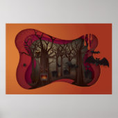 Scary Halloween Papercut Tree in Graveyard Poster (Voorkant)