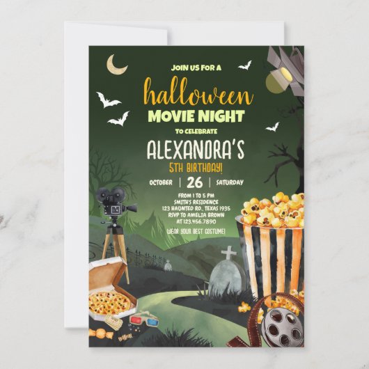 Scary Halloween Party Film Night Verjaardagsfeest Kaart (Voorkant)