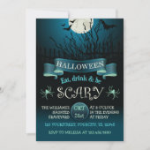 Scary Halloween party-uitnodiging in donkerblauw Kaart (Voorkant)
