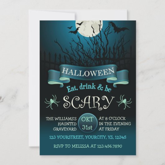 Scary Halloween party-uitnodiging in donkerblauw Kaart (Voorkant)