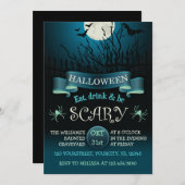 Scary Halloween party-uitnodiging in donkerblauw Kaart (Voorkant / Achterkant)