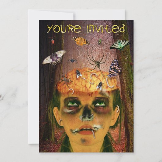 Scary Halloween Party | Zombie Brain Bugs Creepy Kaart (Voorkant)
