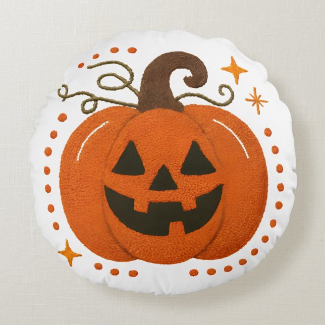 Scary Halloween Pillow – Haunted Design met spook Rond Kussen (Voorkant)