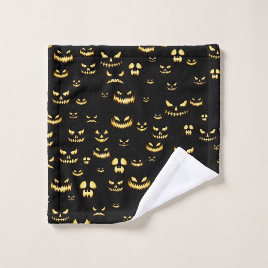 Scary Halloween Pumpkin Pattern Bad Handdoek (Wasdoekje)