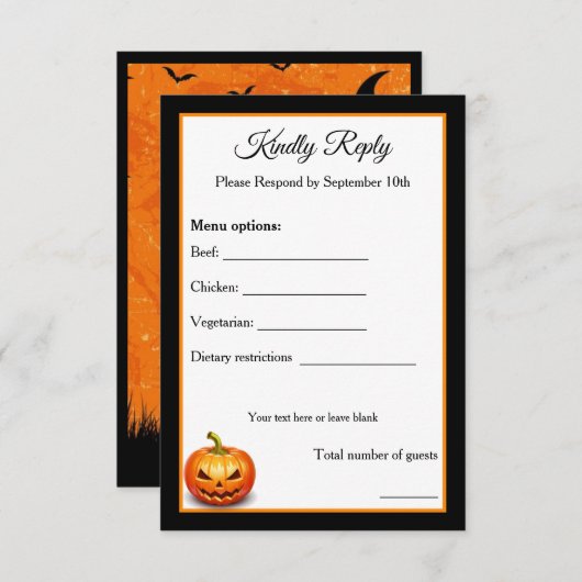 Scary Halloween Pumpkin Wedding RSVP Kaart Option (Voorkant / Achterkant)