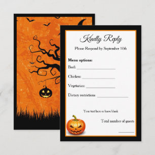 Scary Halloween Pumpkin Wedding RSVP Kaart Option 