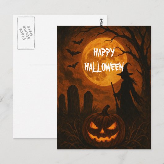 Scary Halloween Pumpkin Witch Scary Night Briefkaart (Voorkant / Achterkant)