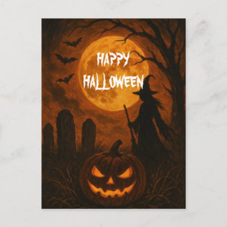 Scary Halloween Pumpkin Witch Scary Night Briefkaart