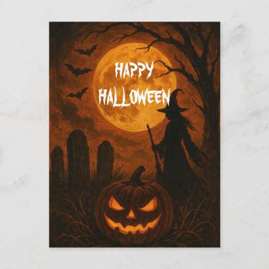 Scary Halloween Pumpkin Witch Scary Night Briefkaart (Voorkant)