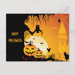 Scary Halloween Pumpkins and Full Moon Briefkaart