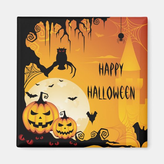 Scary Halloween Pumpkins and Full Moon Magneet (Voorkant)