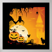 Scary Halloween Pumpkins and Full Moon Poster (Voorkant)