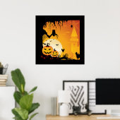 Scary Halloween Pumpkins and Full Moon Poster (Thuiskantoor)