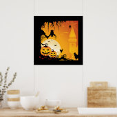 Scary Halloween Pumpkins and Full Moon Poster (Keuken)
