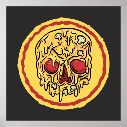 Scary Halloween Skull Cheese And Mushroom Pizza Poster (Voorkant)