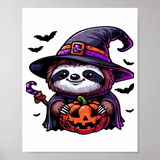 Scary Halloween Sloth Witch Hat Costume Spooky Sea Poster (Voorkant)