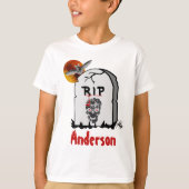 Scary Halloween Tombstone, Bat, Skull en Name T-shirt (Voorkant)