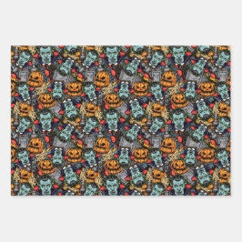 Scary Halloween Vampires Pumpkins Grave Stones Inpakpapier Vel