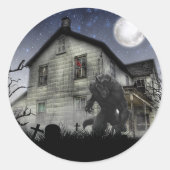 Scary Halloween Werewolf Ronde Sticker (Voorkant)