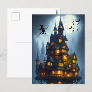 Scary Halloween Witch Castle Briefkaart
