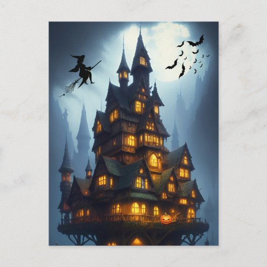 Scary Halloween Witch Castle Briefkaart (Voorkant)