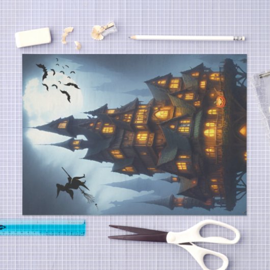 Scary Halloween Witch Castle Tissuepapier (Craft)