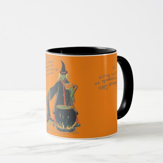Scary Halloween Witch Cat Kettle Brew Design Mok (Voorkant rechts)
