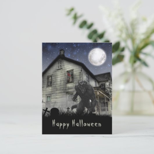 Scary Happy Halloween Werewolf Briefkaart (Staand voorkant)