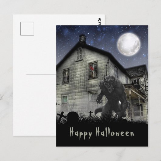 Scary Happy Halloween Werewolf Briefkaart (Voorkant / Achterkant)