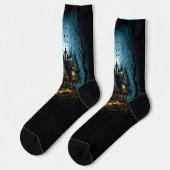 Scary Hauning House at Night on Black Sokken (Links)