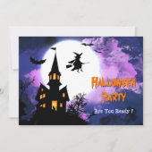 Scary Haunted Castle Flying Witch Halloween Party Kaart (Voorkant)