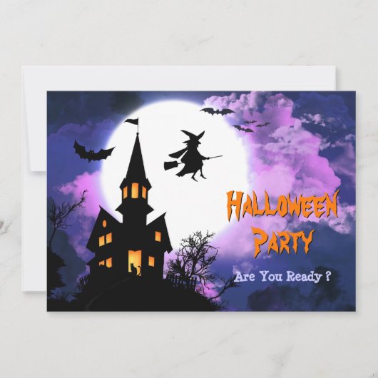 Scary Haunted Castle Flying Witch Halloween Party Kaart (Voorkant)