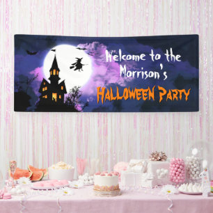 Scary Haunted Castle Flying Witch Halloween Party Spandoek