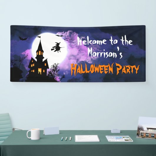 Scary Haunted Castle Flying Witch Halloween Party Spandoek (Beurs)