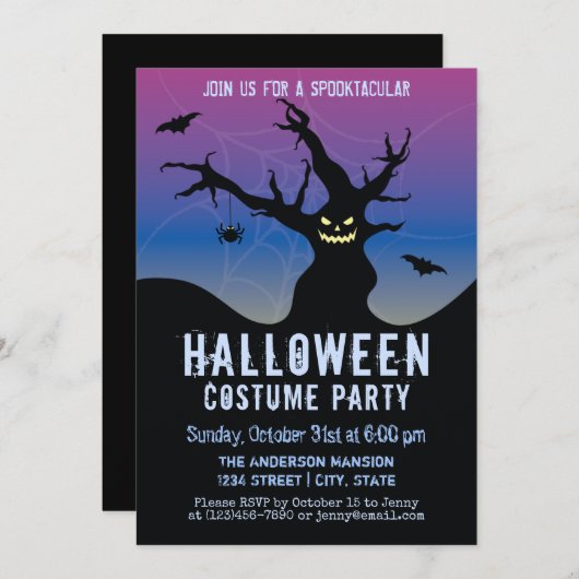 Scary Haunted Halloween Costume Party Invitation Kaart (Voorkant / Achterkant)