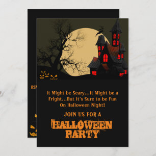 Scary Haunted House en full moon Halloween Party  Kaart