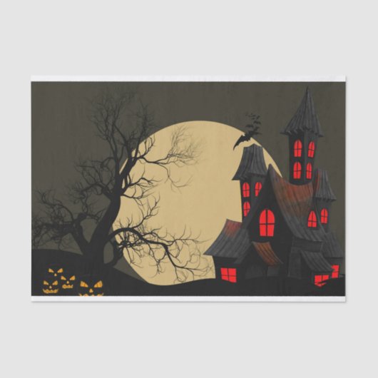 Scary Haunted House en full moon Halloween Tissuepapier (Voorkant)