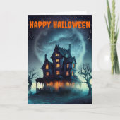 Scary Haunted House Halloween Kaart (Voorkant)