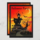 Scary Haunted House Halloween Party Invitation Kaart (Voorkant / Achterkant)